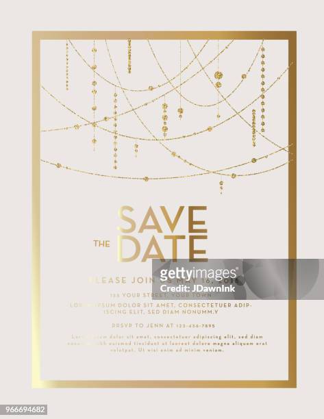 golden glitter save the date hochzeit einladung design-vorlage - grußkarte stock-grafiken, -clipart, -cartoons und -symbole