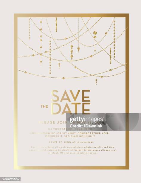 stockillustraties, clipart, cartoons en iconen met gouden glitter save the date uitnodiging bruiloft ontwerpsjabloon - invitations