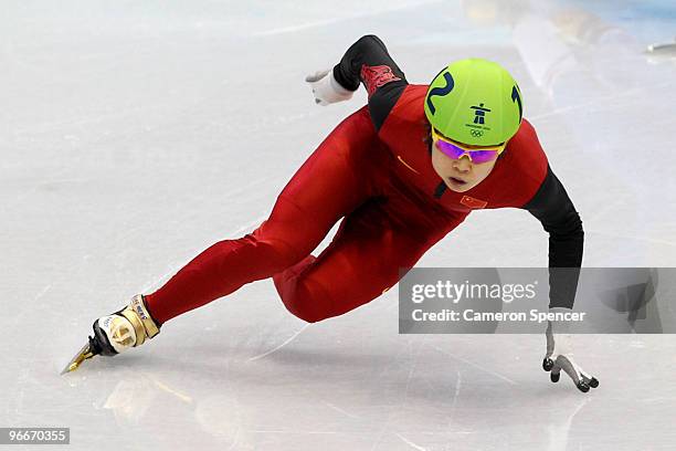 Wang Meng of China competes in the Ladies' 500 m Short Track on day 2 of the Vancouver 2010 Winter Olympics at Pacific Coliseum on February 13, 2010...