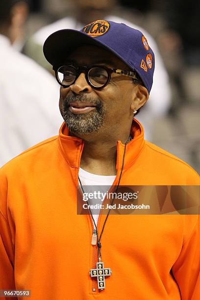 Director Spike Lee smiles while watching the Haier Shooting Stars Competition on All-Star Saturday Night, part of 2010 NBA All-Star Weekend at...