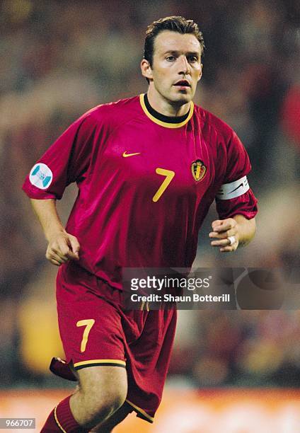 Marc Wilmots of Belgium in action during the FIFA 2002 World Cup Qualifier between Scotland and Belgium played at the Stade Roi Baudouin in Brussels,...