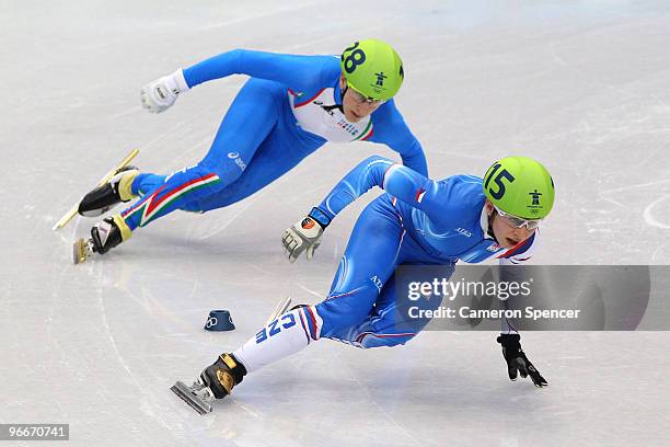 Katerina Novotna of Czech Republic competes against Cecilia Maffei of Italy in the Ladies' 500 m Short Track on day 2 of the Vancouver 2010 Winter...