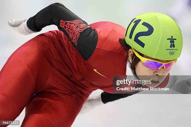 Wang Meng of China competes onm her way to breaking an Olympic record in the Ladies' 500 m Short Track on day 2 of the Vancouver 2010 Winter Olympics...