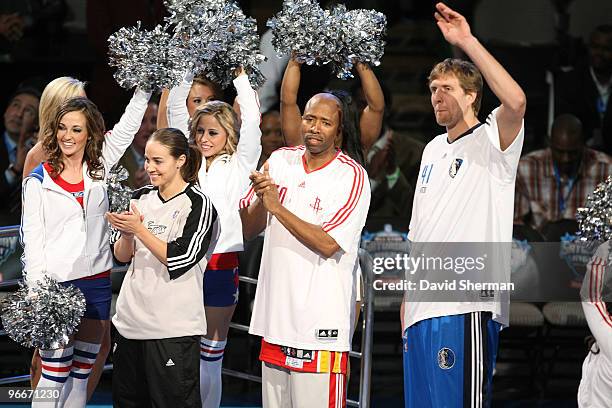 Becky Hammon, Kenny Smith and Dirk Nowitzki of Team Texas are introduced prior to the Haier Shooting Stars Competition as part of All Star Saturday...