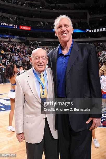 Basketball Hall of Famers Jack Ramsay and Bill Walton pose for a portrait prior toduring the Haier Shooting Stars Competition as part of All Star...