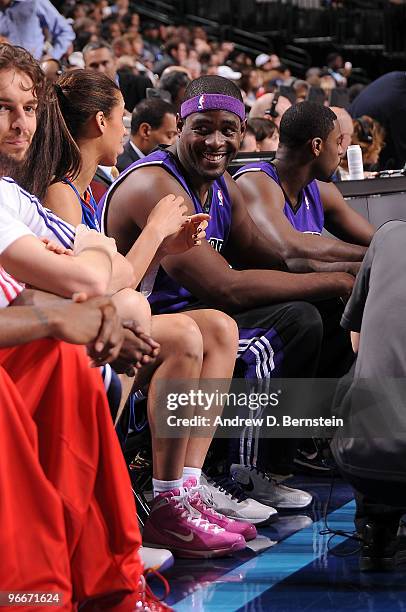 Chris Webber of Team Sacramento laughs on the bench during the Haier Shooting Stars Competition as part of All Star Saturday Night during 2010 NBA...