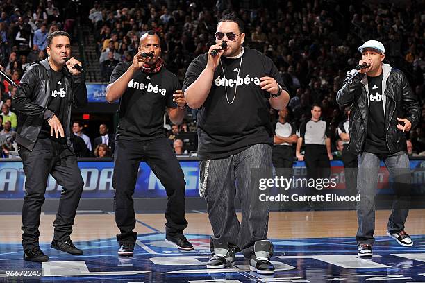 Musical group NOTA perform before the Haier Shooting Stars competition on All-Star Saturday Night, as part of 2010 NBA All-Star Weekend at American...