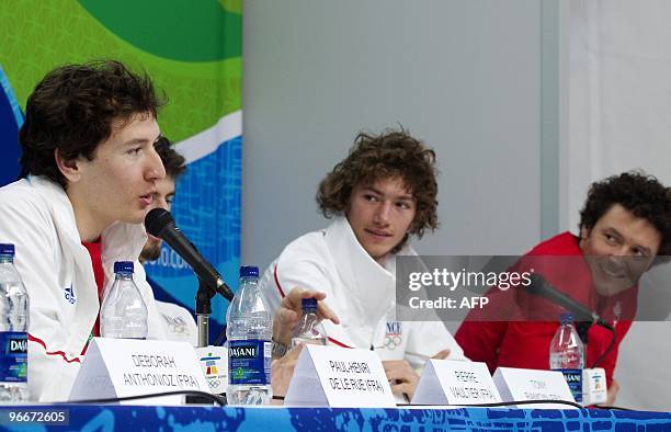 - France's Snowboarders Paul-Henri De Le Rue, Pierre Vaultier, Tony Ramoin and Xavier De Le Rueattends attend the French Olympic Committee Snowboard...