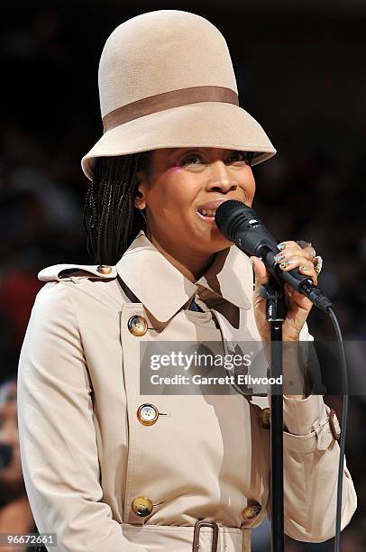 Erykah Badu performs during intermission of All-Star Saturday Night, as part of 2010 NBA All-Star Weekend at American Airlines Center on February 13,...