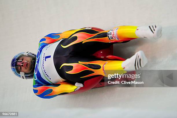 Chris Mazdzer of United States competes during the Luge Men's Singles on day 2 of the 2010 Winter Olympics at Whistler Sliding Centre on February 13,...