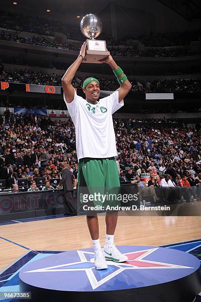 Paul Pierce of the Boston Celtics wins the 2010 Foot Locker Three-Point Contest on All-Star Saturday Night, part of 2010 NBA All-Star Weekend at...