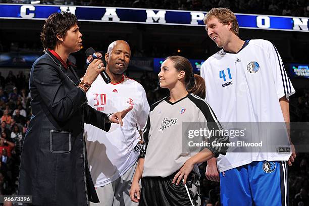 Cheryl Miller interviews TNT Analyst Kenny Smith, Becky Hammon of the San Antonio Silver Stars and Dirk Nowitzki of the Dallas Mavericks after Team...