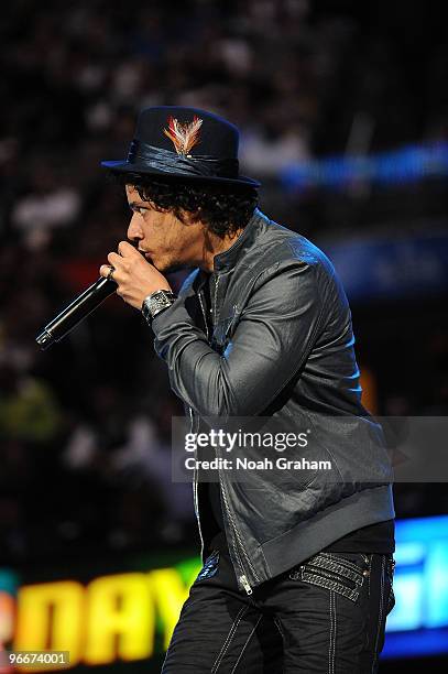 Performs during intermission of the Foot Locker Three-Point Shootout as part of All Star Saturday Night during 2010 NBA All Star Weekend on February...