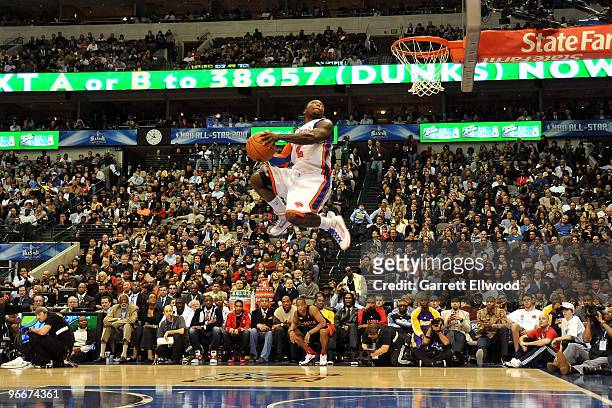 Nate Robinson of the New York Knicks dunks during the Sprite Slam Dunk Contest on All-Star Saturday Night, as part of 2010 NBA All-Star Weekend at...
