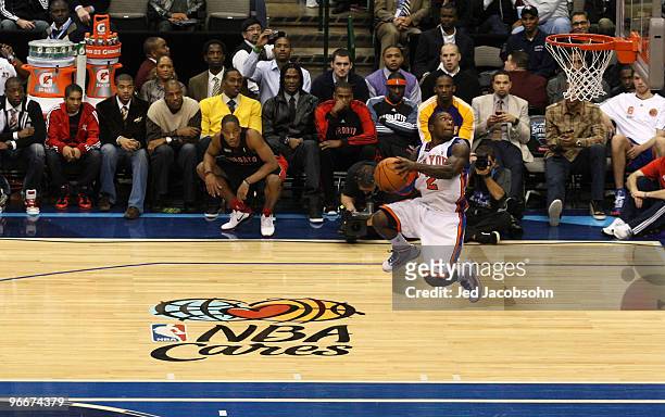 Nate Robinson of the New York Knicks competes in his final dunk of the Sprite Slam Dunk Contest on All-Star Saturday Night, part of 2010 NBA All-Star...