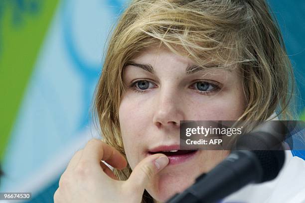 France's Nelly Moenne Loccoz attends the French Olympic Committee Snowboard press conference at the Olympic Village in Vancouver on February 13, 2010...