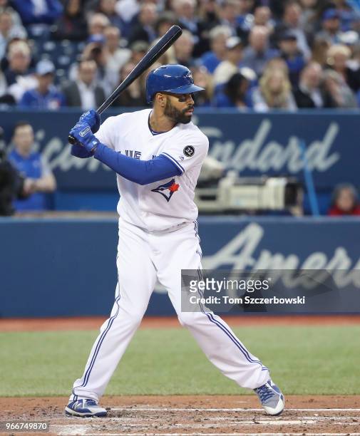 Dalton Pompey of the Toronto Blue Jays bats in the third inning during MLB game action against the Seattle Mariners at Rogers Centre on May 9, 2018...