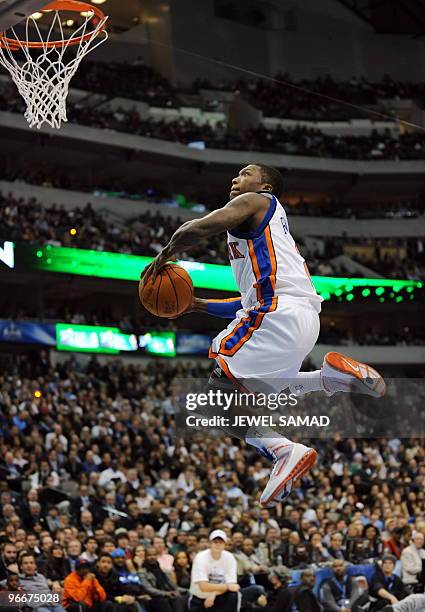 Nate Robinson of the New York Knicks attempts to dunk during the Sprite Slam Dunk Contest on All-Star Saturday Night, part of 2010 NBA All-Star...