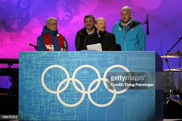 Executive director for the 2010 Winter Games in Whistler Jim Godfrey, IOC member Rene Fasel, Mayor of Whistler Ken Melamed and Vanoc CEO John Furlong...