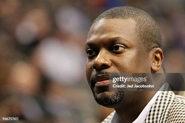 Actor and comedian Chris Tucker looks on during the Haier Shooting Stars Competition on All-Star Saturday Night, part of 2010 NBA All-Star Weekend at...