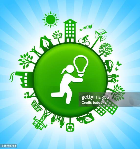 chasing idea environment green button background on blue sky - chasing butterfly stock illustrations
