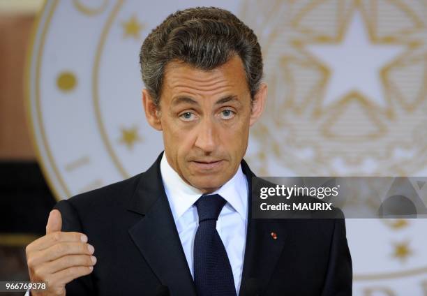 Italy's prime minister Silvio Berlusconi and France's president Nicolas Sarkozy attend a French-Italian summit in Rome, Italy on April 26, 2011....