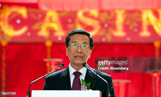 Lim Kok Thay, chairman and chief executive officer of Genting Bhd., speaks at a ceremony marking the soft opening of Genting Singapore Plc's Resorts...