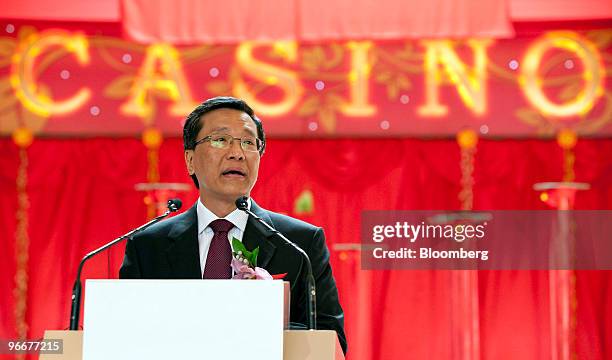 Lim Kok Thay, chairman and chief executive officer of Genting Bhd., speaks at a ceremony marking the soft opening of Genting Singapore Plc's Resorts...