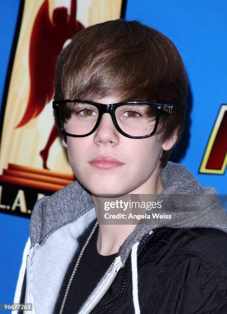 Singer Justin Bieber poses after his free concert presented by KIIS-FM at Nokia Plaza L.A. Live on February 13, 2010 in Los Angeles, California.