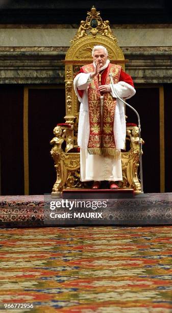 Pope Benedict XVI exchanges Christmas wishes with cardinals and prelates, in the Clementine Hall, at the Vatican.