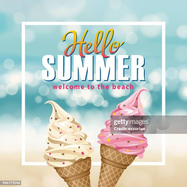 ilustraciones, imágenes clip art, dibujos animados e iconos de stock de hola verano helado - ice cream