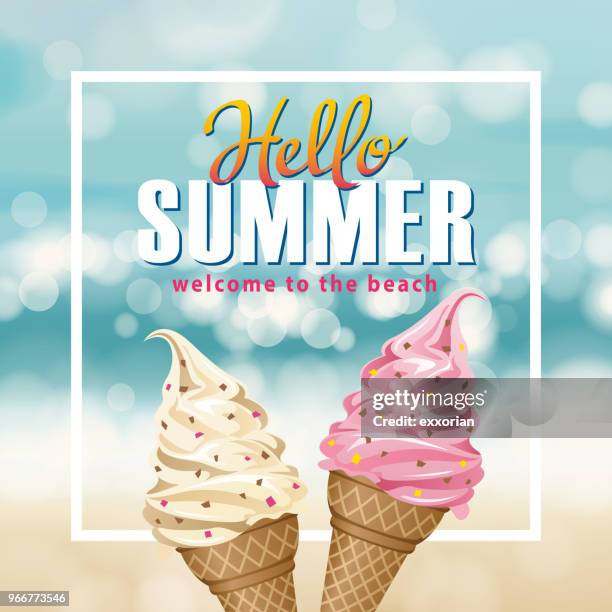 hello summer ice-cream - ice cream cone stock illustrations