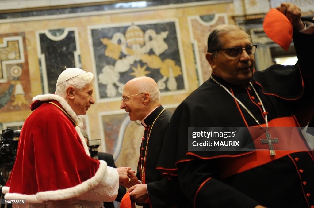 Pope Benedict XVI exchanges Christmas wishes with Cardinals and Bishops at the Vatican