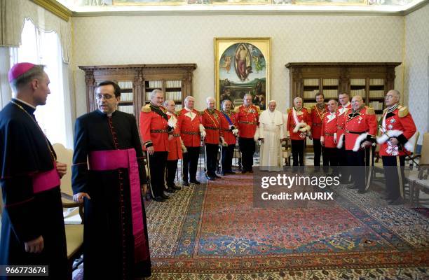 Le pape Francois a recu en audience le 22 juin 2013 au Vatican le Grand Maitre de l'Ordre de Malte, Fra' Matthew Festing accompagne de onze hauts...