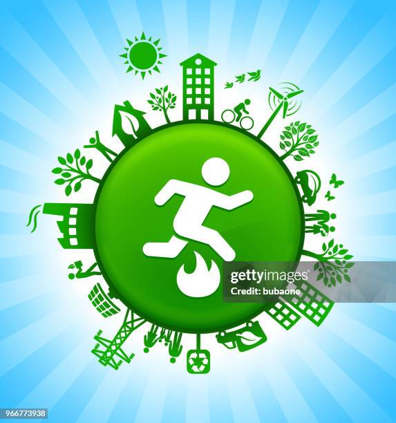 jumping fires environment green button background on blue sky - spring car stock illustrations