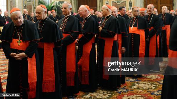 Pope Benedict XVI exchanges Christmas wishes with cardinals and prelates, in the Clementine Hall, at the Vatican.