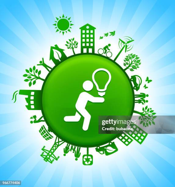 chasing idea environment green button background on blue sky - chasing butterfly stock illustrations