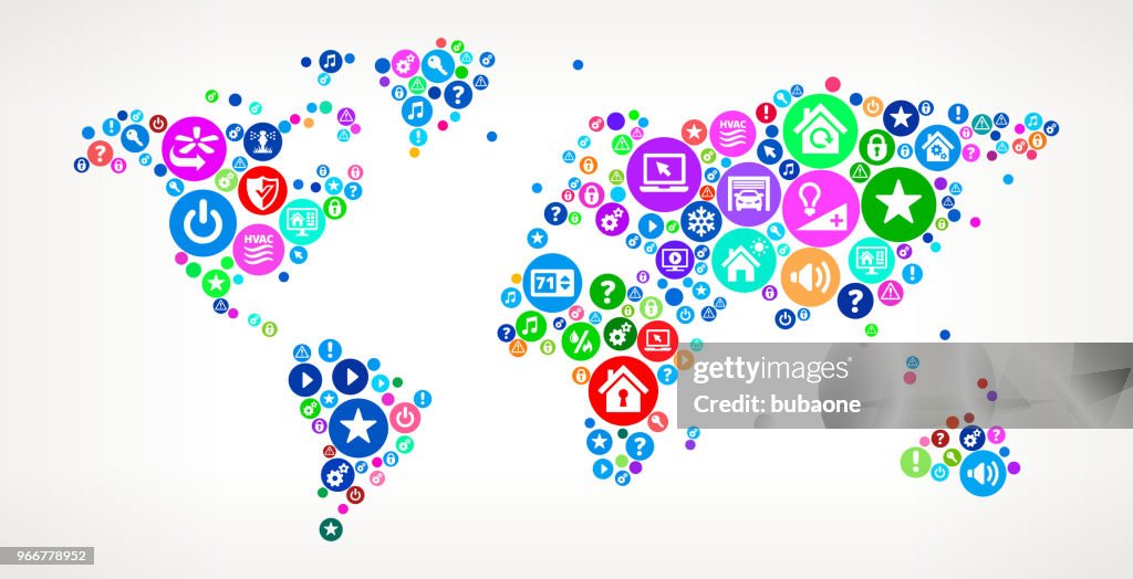World Map People Home Automation Technology Icon Background