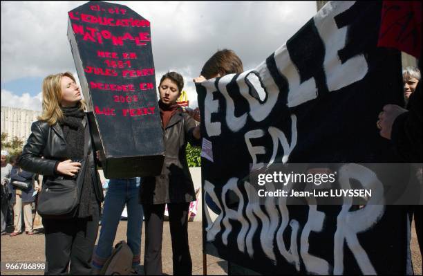 Educations workers of the Seine St Denis department gather in front of the prefecture in Bobigny.