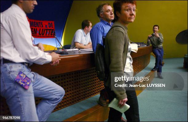 Workers from schools of the Seine St Denis department gather for a General Assembly at the Bourse du Travail in Bobigny.