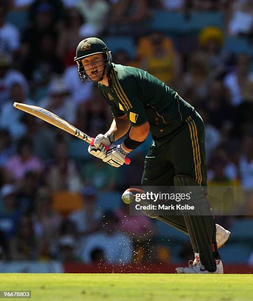 Cameron White of Australia plays a ball to the leg side during the Fourth One Day International match between Australia and the West Indies at The...