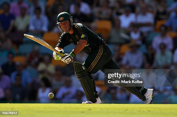 Ricky Ponting of Australia plays a ball to the leg side during the Fourth One Day International match between Australia and the West Indies at The...