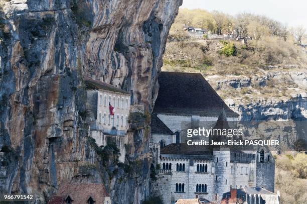 The sanctuary and presbitary seen from the opposite hill pictured in Rocamadour, France on March 22, 2008.