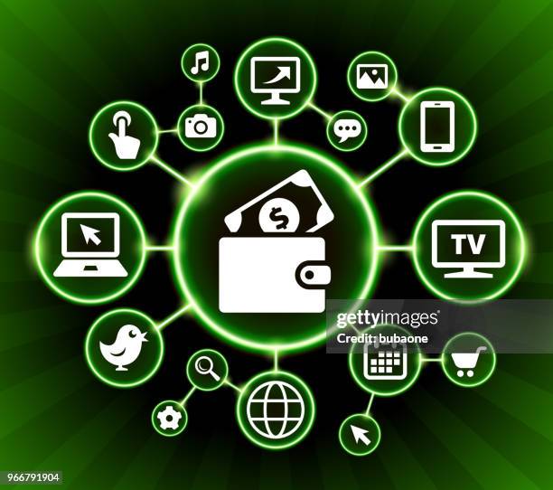 money wallet internet communication technology dark buttons background - hand on computer mouse stock illustrations