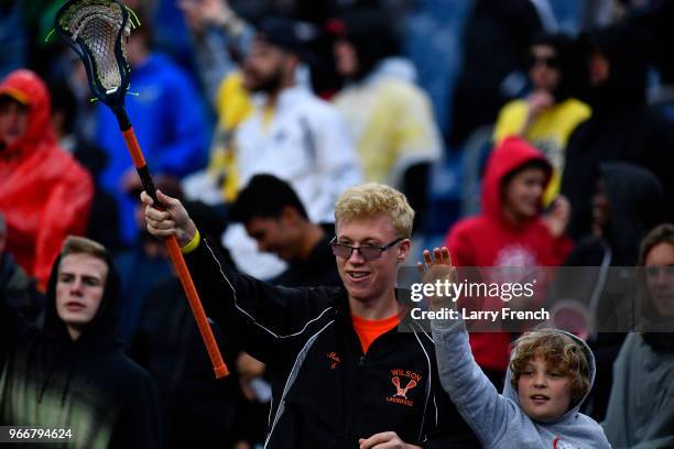 Merrimack College takes on Saint Leo University during the Division II Men's Lacrosse Championship held at Gillette Stadium on May 27, 2018 in...