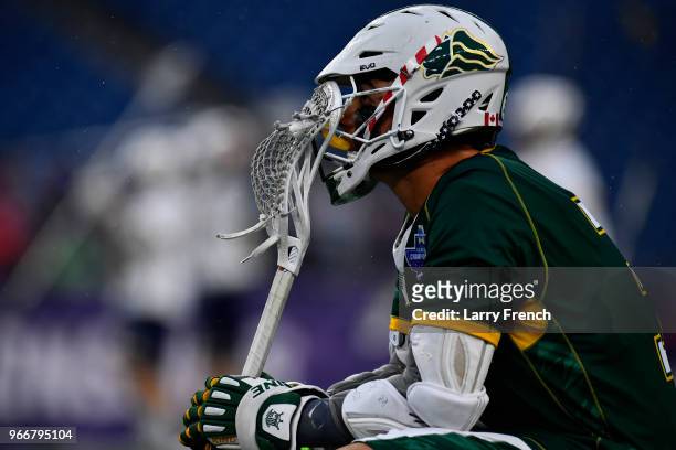 Merrimack College takes on Saint Leo University during the Division II Men's Lacrosse Championship held at Gillette Stadium on May 27, 2018 in...