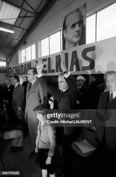 Meeting de Jacques Chaban-Delmas pendant la campagne pour l'élection présidentielle à Pau le 18 avril 1974 en France.