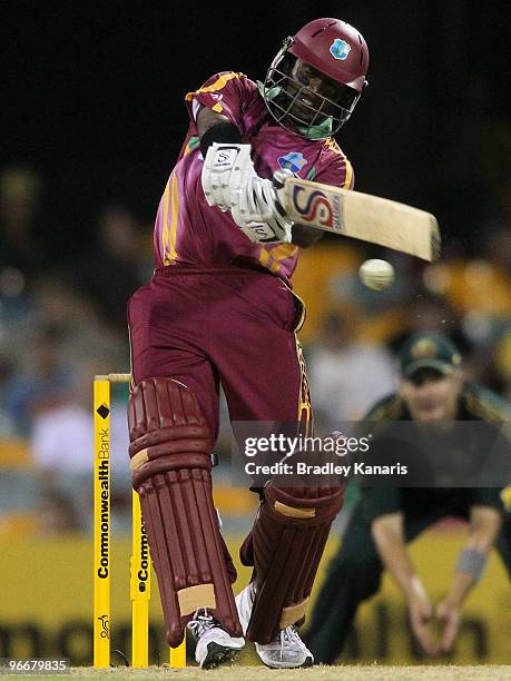 Narsingh Deonarine of the West Indies bats during the Fourth One Day International match between Australia and the West Indies at The Gabba on...