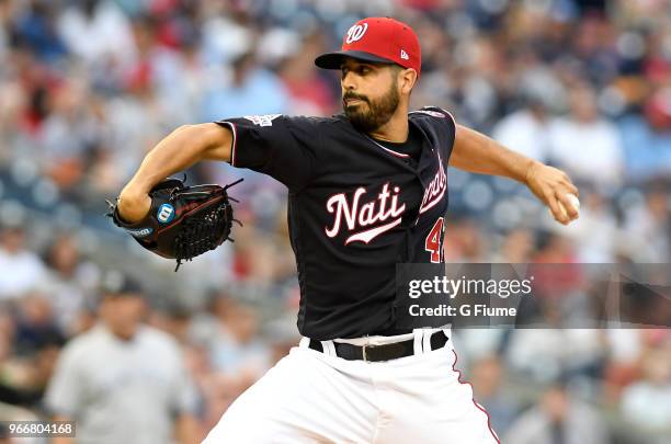 Gio Gonzalez of the Washington Nationals pitches against the New York Yankees at Nationals Park on May 15, 2018 in Washington, DC.