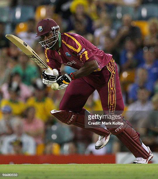 Kieron Pollard of the West Indies pushes for a single during the Fourth One Day International match between Australia and the West Indies at The...